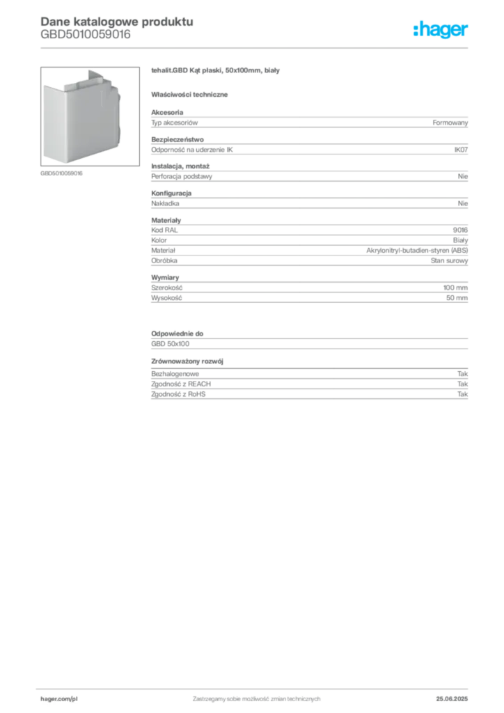 Zdjęcie Hager Karta katalogowa GBD5010059016 | Hager Polska