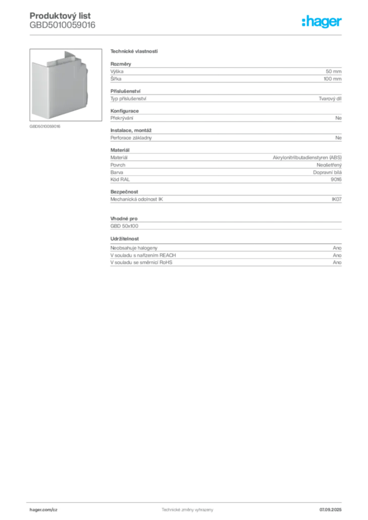Obrázek Hager Produktový list GBD5010059016 | Hager