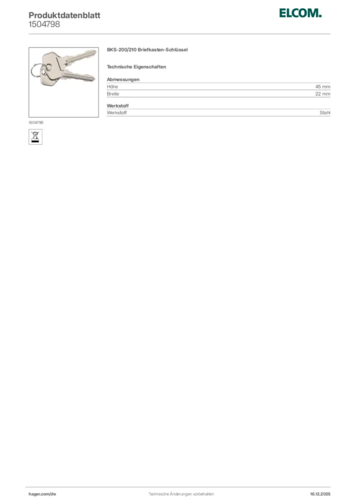 Bild Elcom Produktdatenblatt 1504798 | Hager Deutschland