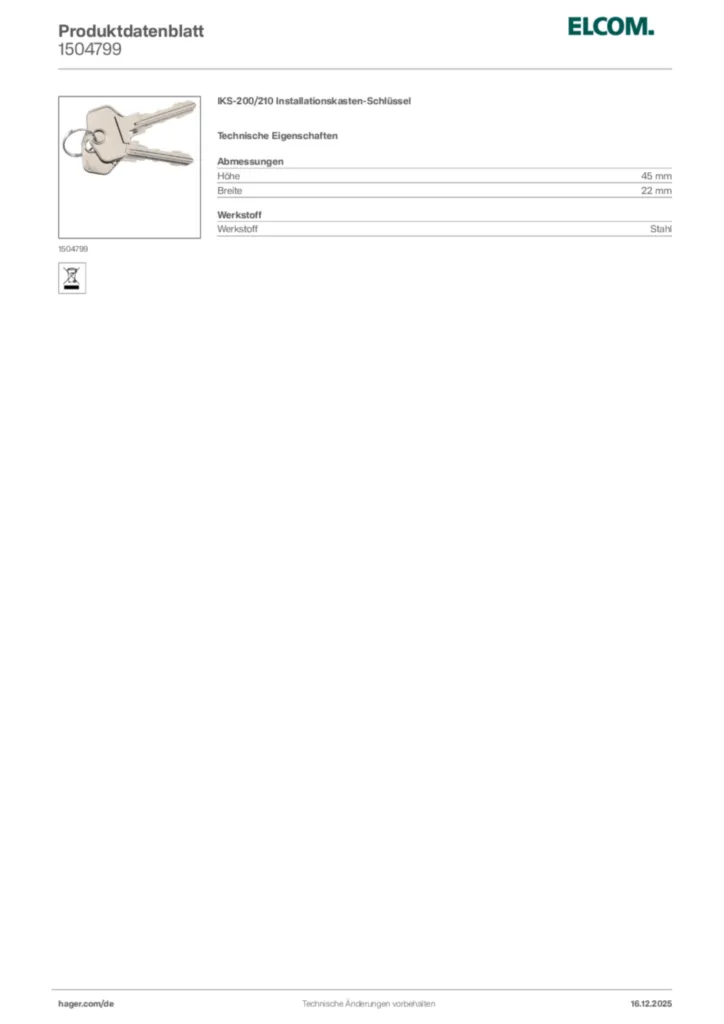 Bild Elcom Produktdatenblatt 1504799 | Hager Deutschland