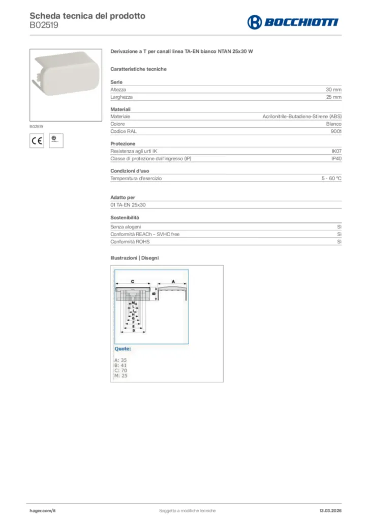 Immagine Bocchiotti Scheda tecnica del prodotto B02519 | Hager Italia