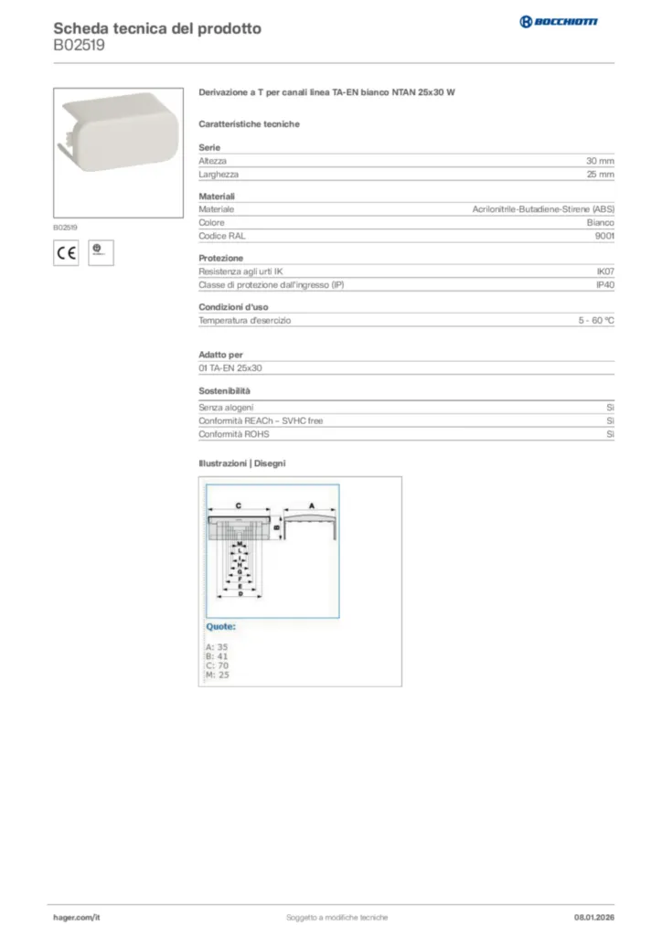 Immagine Bocchiotti Scheda tecnica del prodotto B02519 | Hager Italia