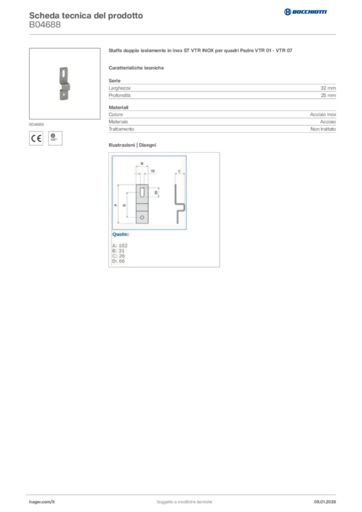Immagine Bocchiotti Scheda tecnica del prodotto B04688 | Hager Italia