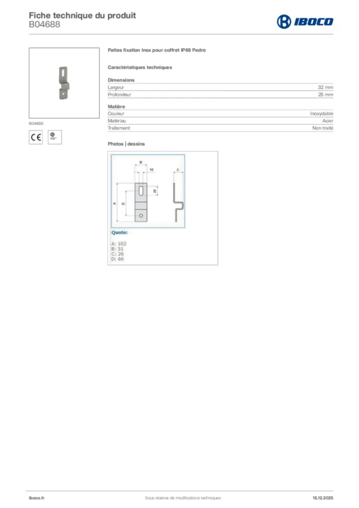 Image Iboco Fiche technique du produit B04688 | Hager France