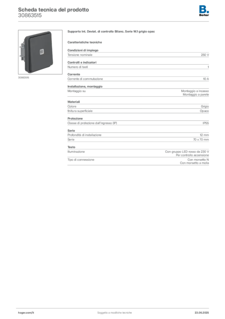 Immagine Berker Scheda tecnica del prodotto 30863515 | Hager Italia