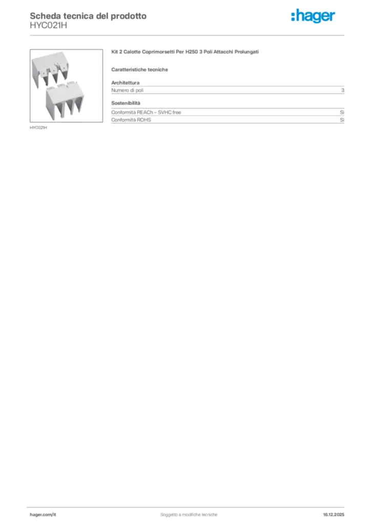 Immagine Hager Scheda tecnica del prodotto HYC021H | Hager Italia