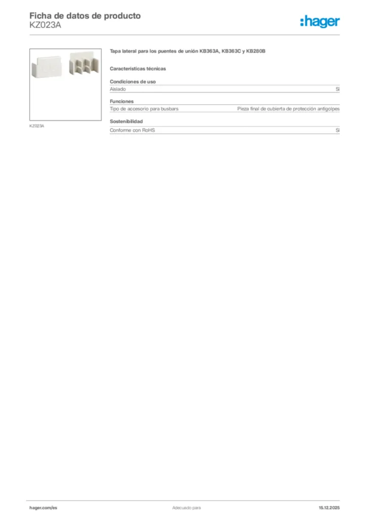 Imagen Hager Ficha de datos de producto KZ023A | Hager España