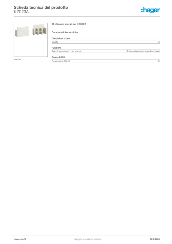 Immagine Hager Scheda tecnica del prodotto KZ023A | Hager Italia