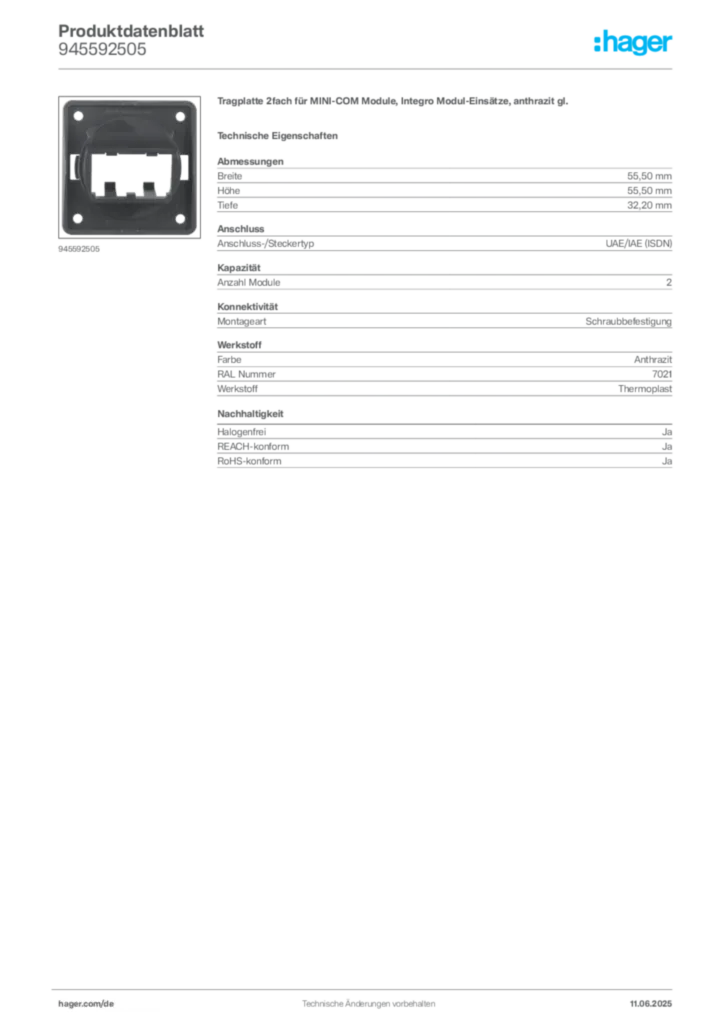 Berker Produktdatenblatt 945592505