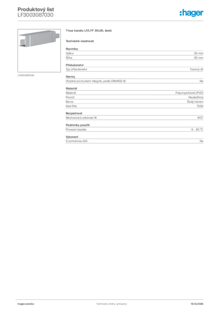 Obrázek Hager Produktový list LF3003087030 | Hager