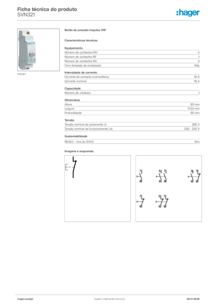 Imagem Hager Ficha técnica do produto SVN321 | Hager Portugal