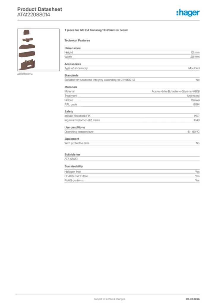 Image Hager Product data sheet ATA122088014  | Hager Africa