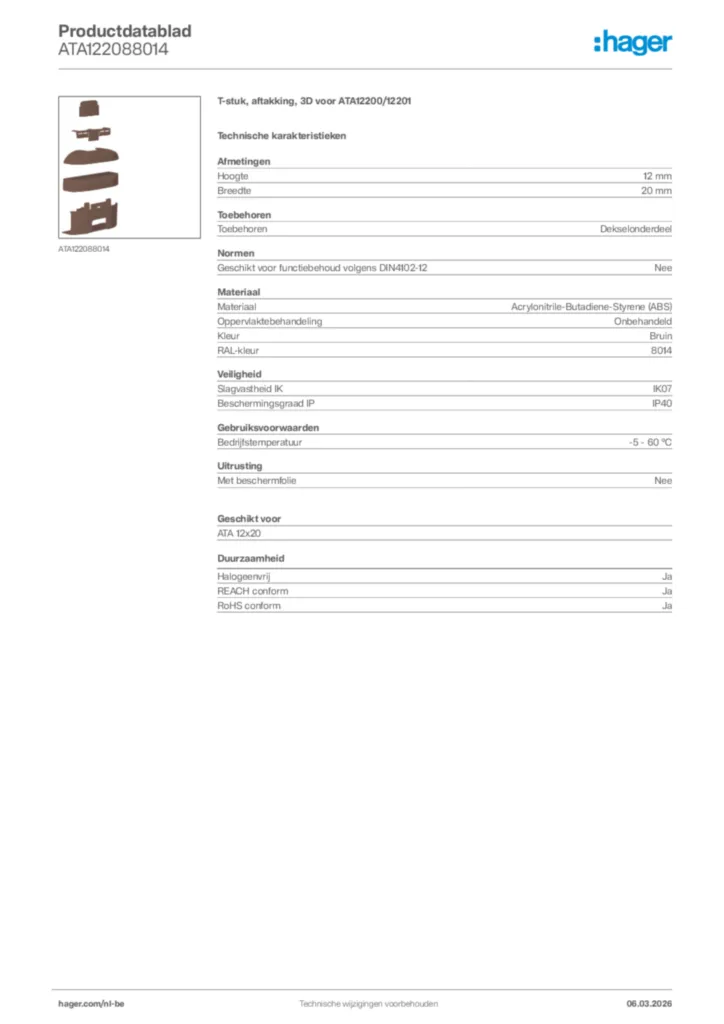 Afbeelding Hager Productdatablad ATA122088014 | Hager Belgium