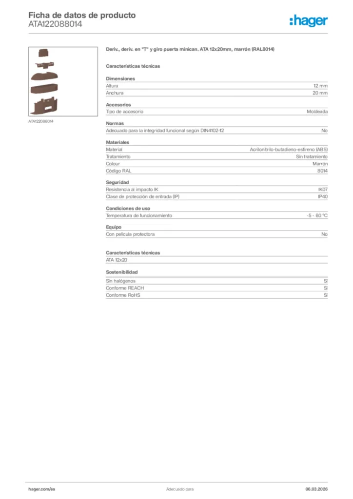 Imagen Hager Ficha de datos de producto ATA122088014 | Hager España