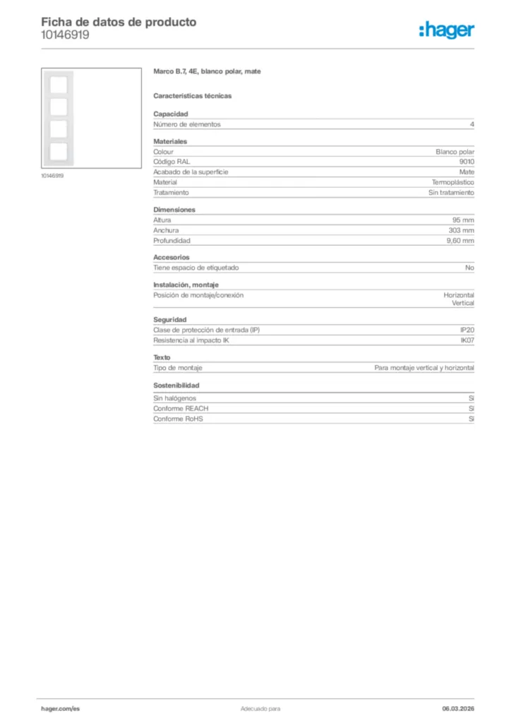 Imagen Hager Ficha de datos de producto 10146919 | Hager España