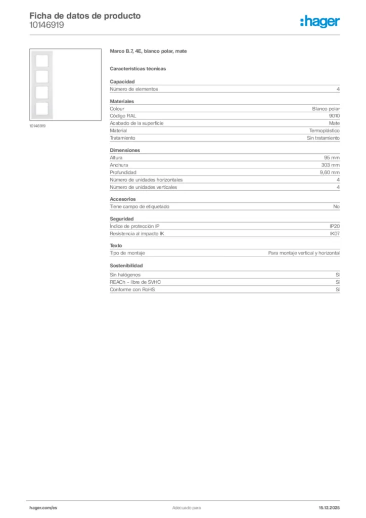 Imagen Hager Ficha de datos de producto 10146919 | Hager España