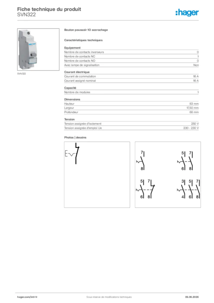 Image Hager Fiche technique du produit SVN322 | Hager Afrique
