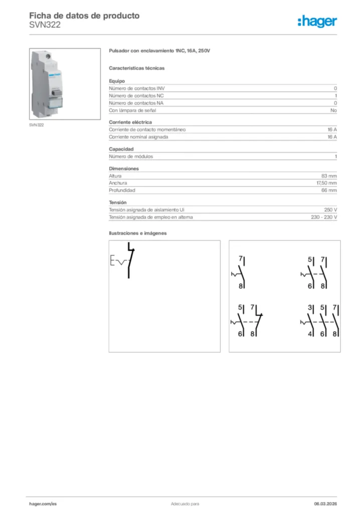 Imagen Hager Ficha de datos de producto SVN322 | Hager España