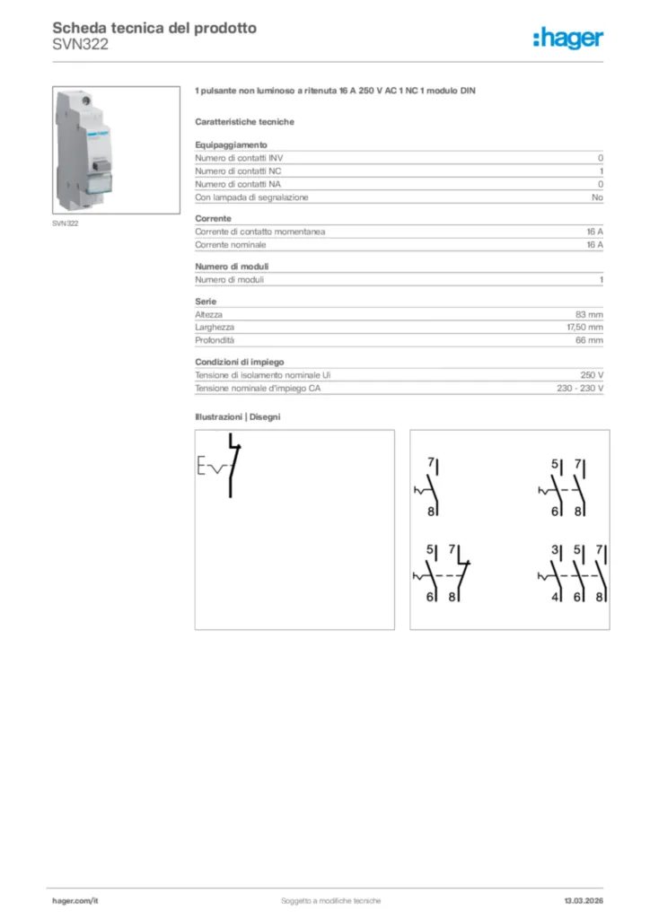 Immagine Hager Scheda tecnica del prodotto SVN322 | Hager Italia