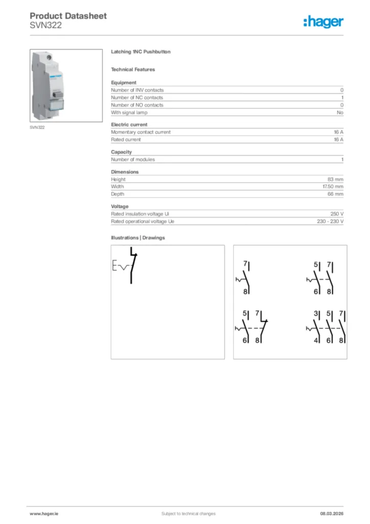 Image Hager Product data sheet SVN322  | Hager