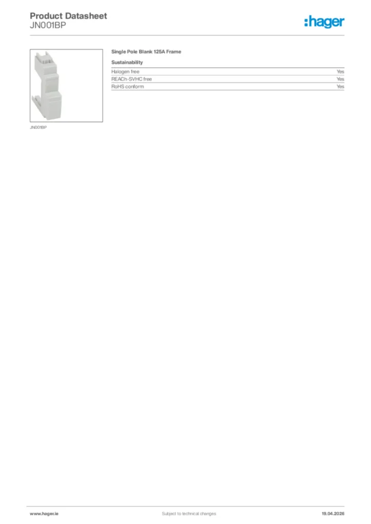Image Hager Product data sheet JN001BP  | Hager