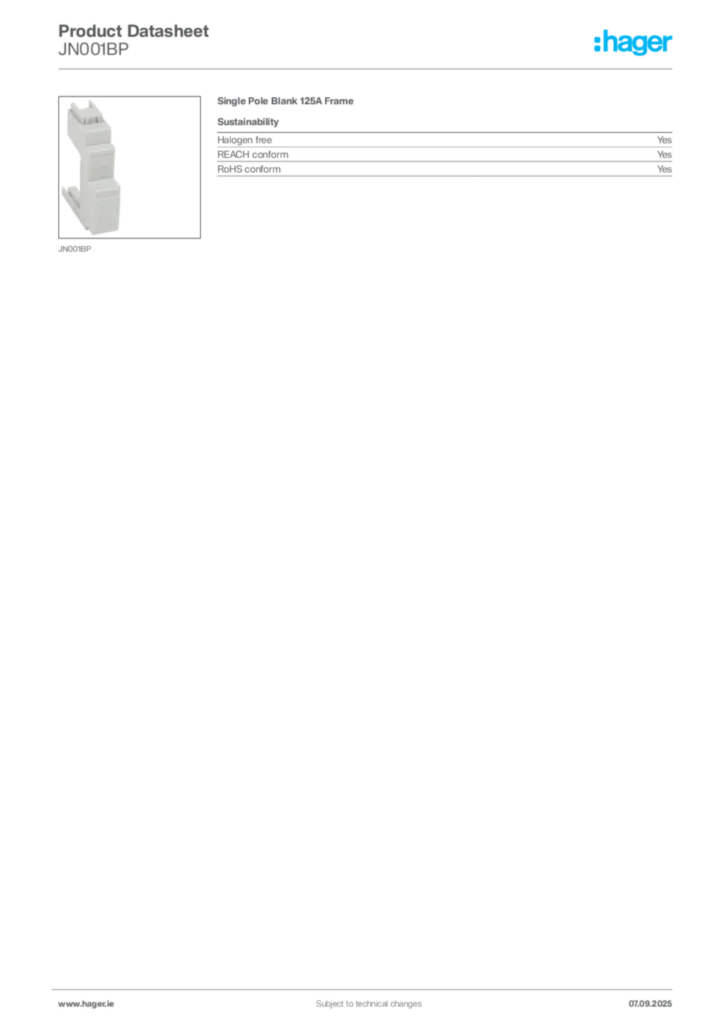 Image Hager Product data sheet JN001BP  | Hager