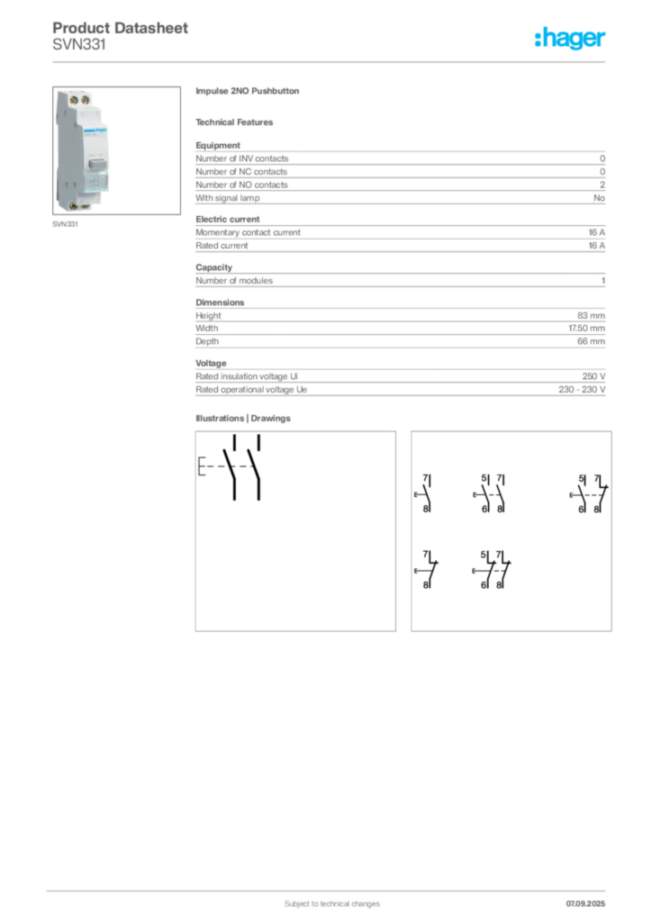 Image Hager Product data sheet SVN331  | Hager