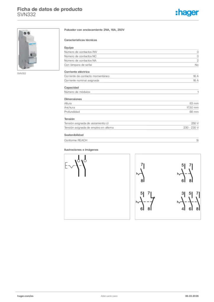 Imagen Hager Ficha de datos de producto SVN332 | Hager España