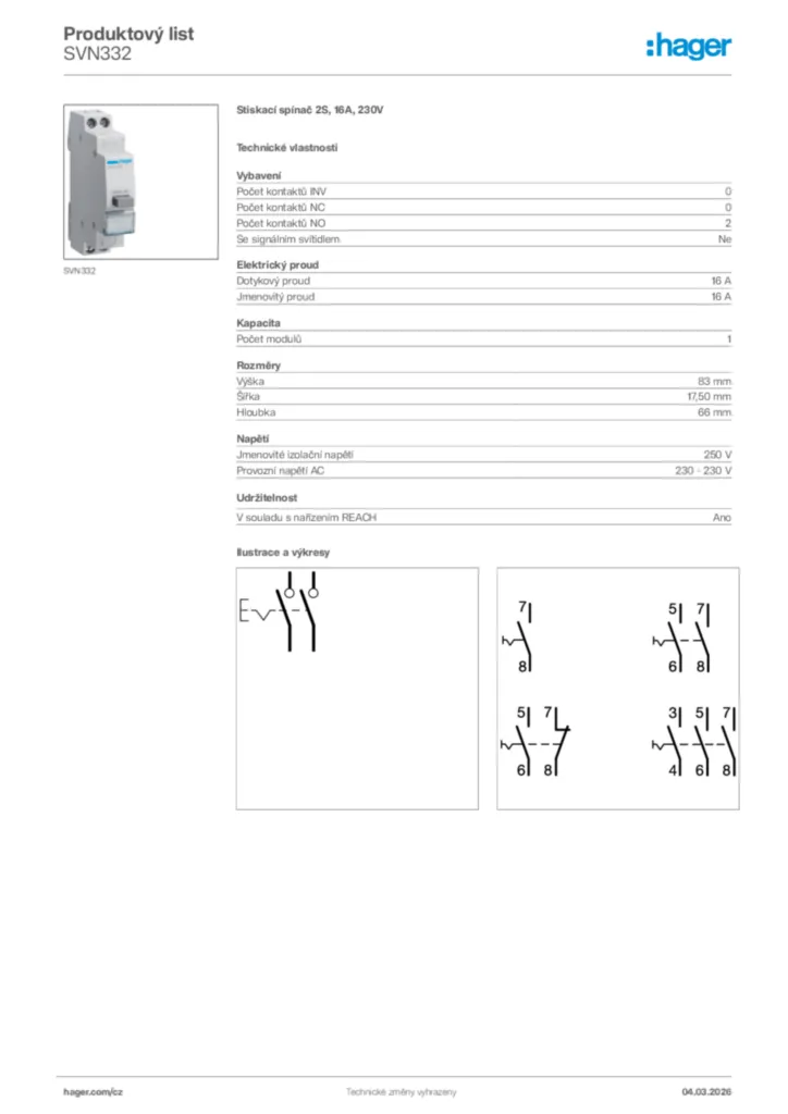 Obrázek Hager Product data sheet SVN332 | Hager