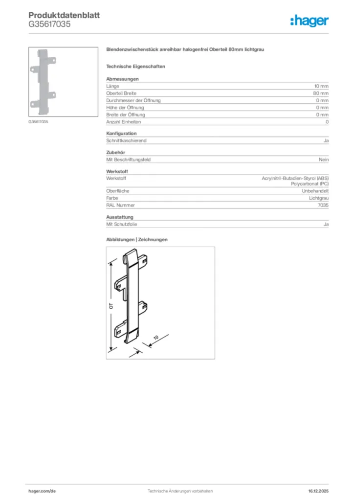 Bild Hager Produktdatenblatt G35617035 | Hager Deutschland