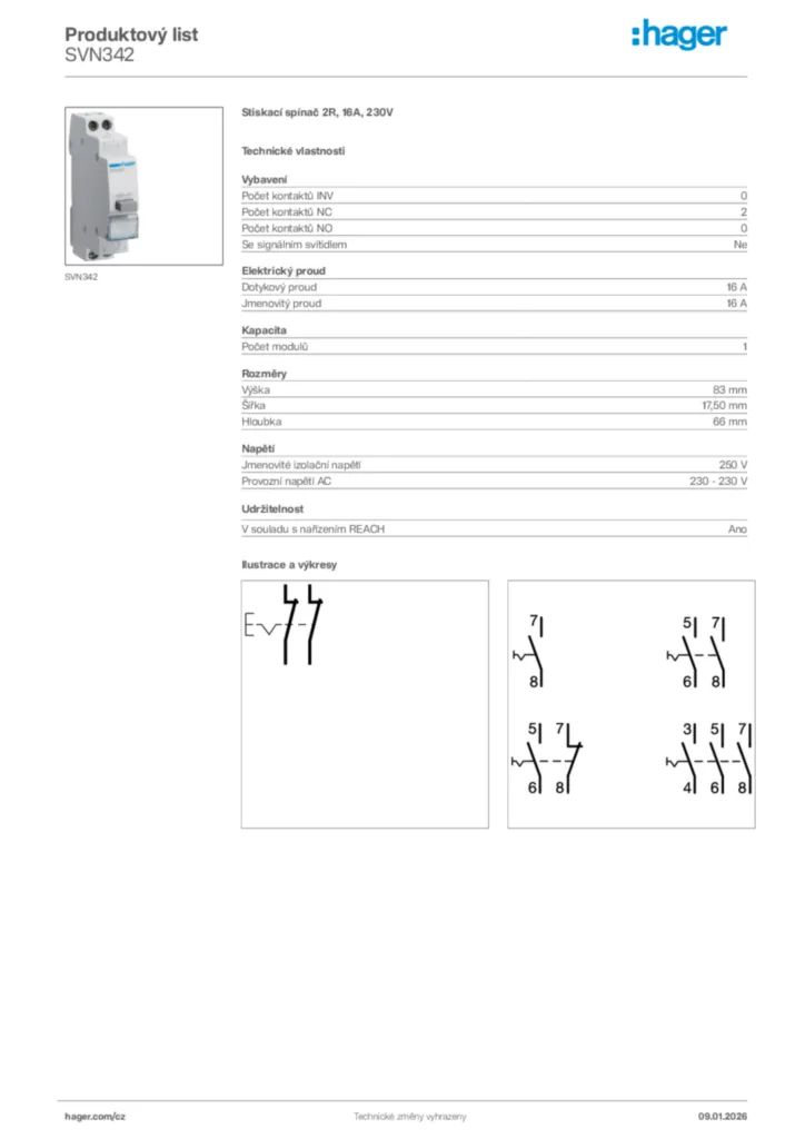 Obrázek Hager Product data sheet SVN342 | Hager