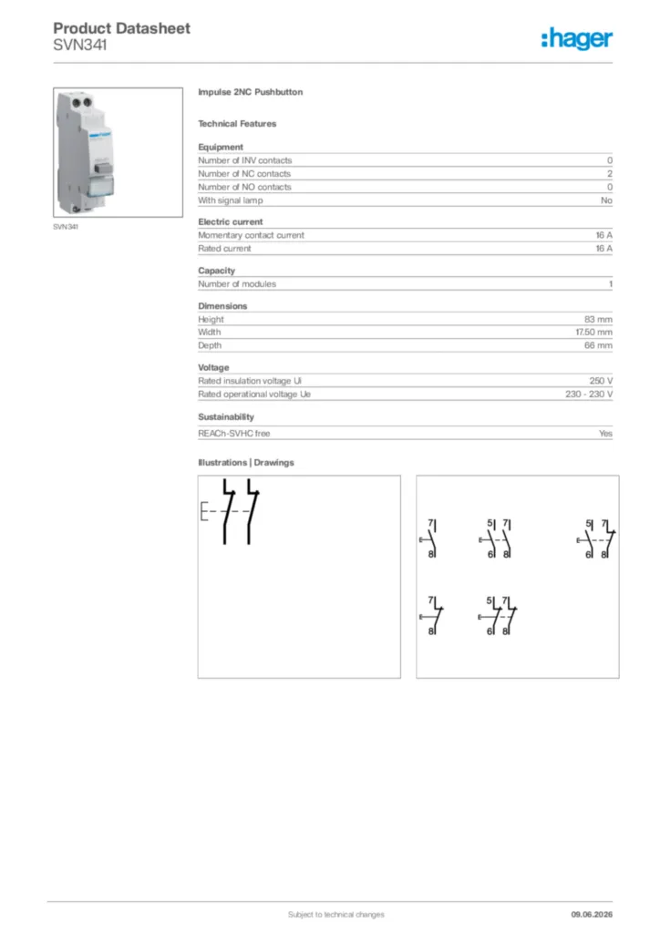 Image Hager Product data sheet SVN341  | Hager Africa