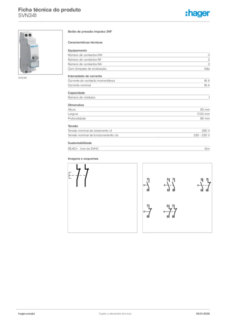 Imagem Hager Ficha técnica do produto SVN341 | Hager Portugal