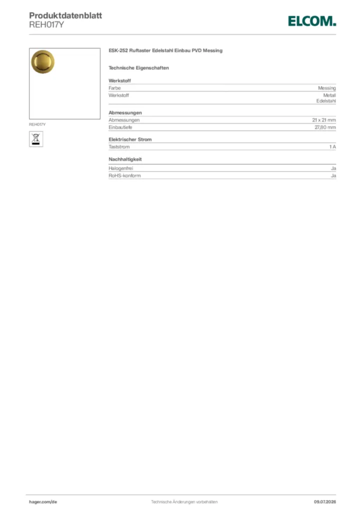 Bild Elcom Produktdatenblatt REH017Y | Hager Deutschland