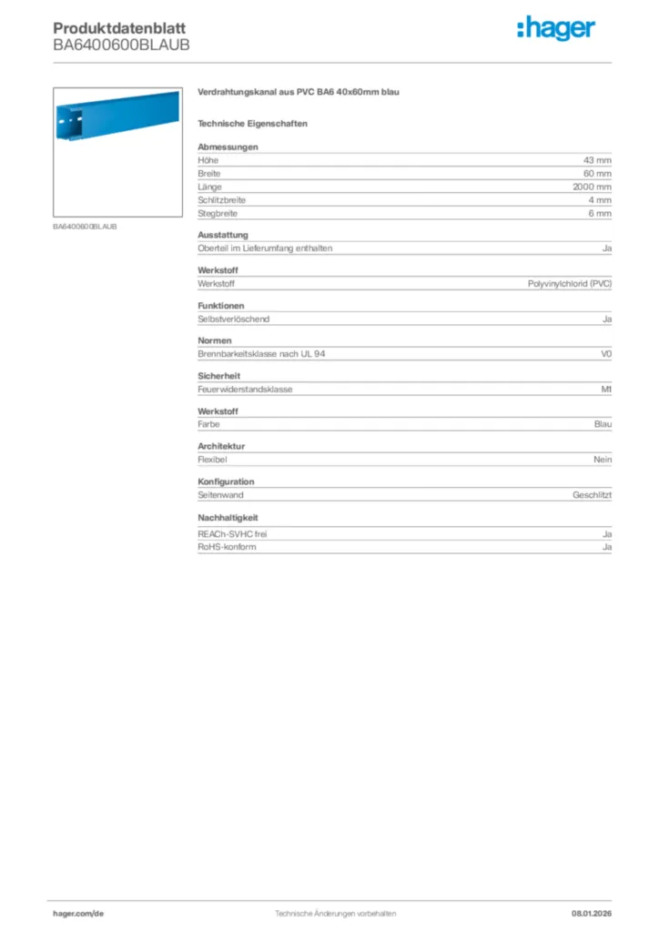 Bild Hager Produktdatenblatt BA6400600BLAUB | Hager Deutschland