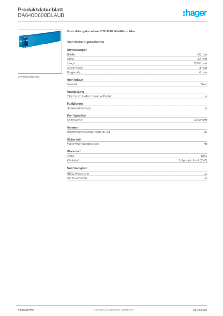 Bild Hager Produktdatenblatt BA6400600BLAUB | Hager Deutschland