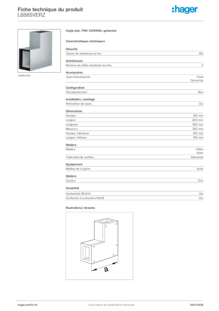 Image Hager Fiche technique du produit L6865VERZ | Hager Suisse