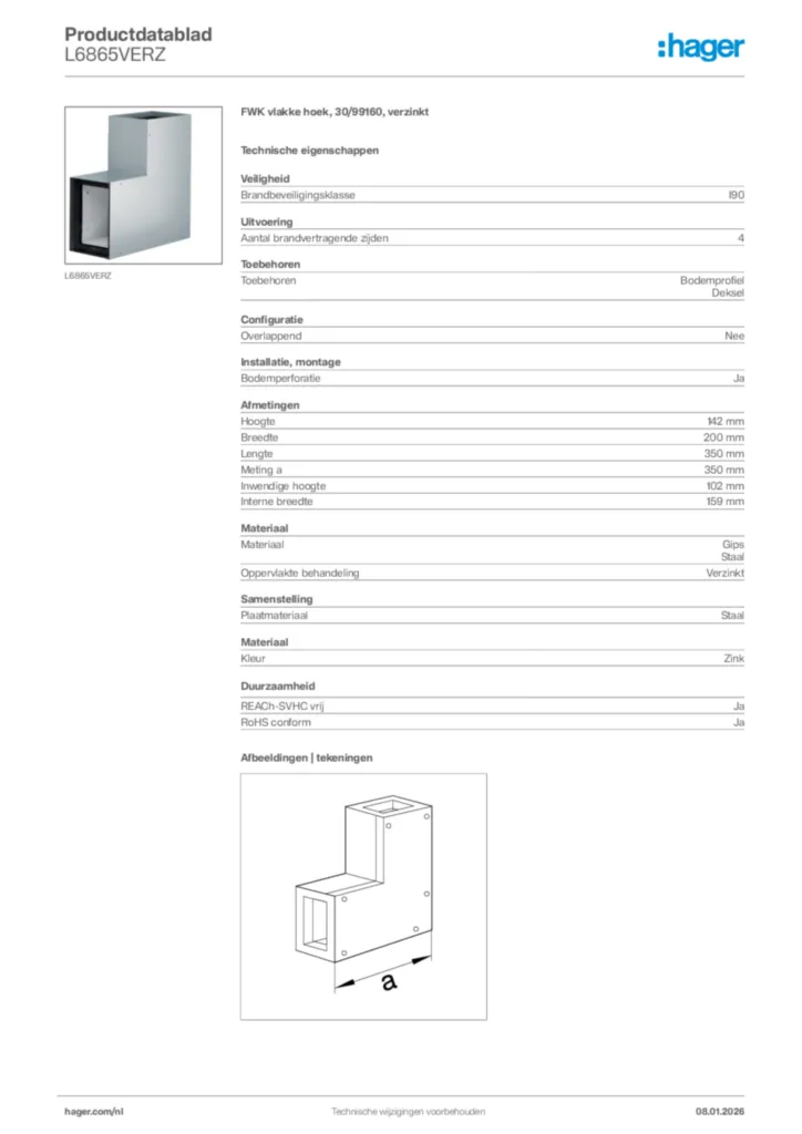 Afbeelding Hager Productdatablad L6865VERZ | Hager Nederland