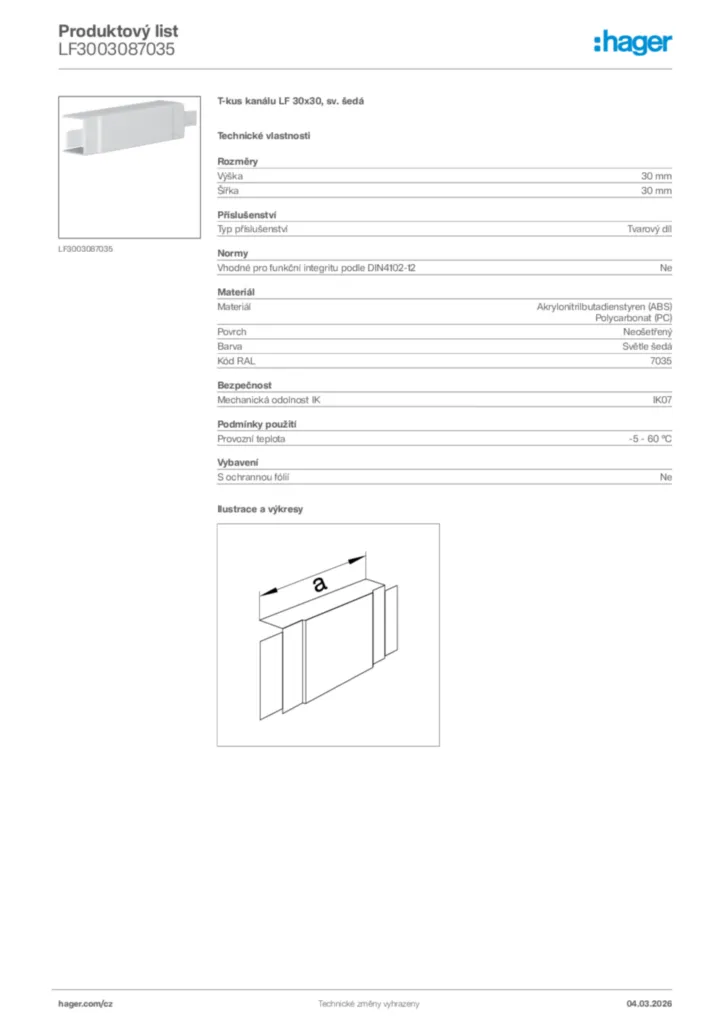 Obrázek Hager Product data sheet LF3003087035 | Hager