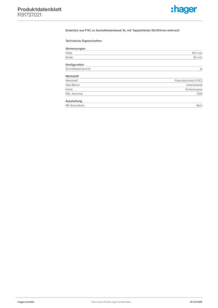 Bild Hager Produktdatenblatt R91737021 | Hager Deutschland