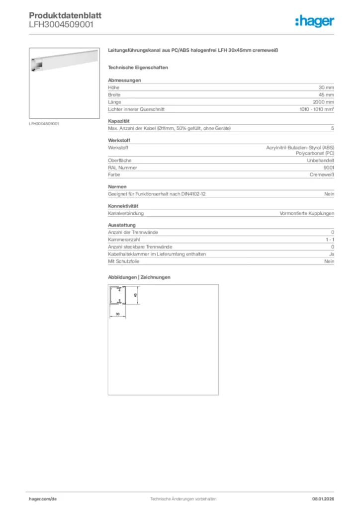 Bild Hager Produktdatenblatt LFH3004509001 | Hager Deutschland