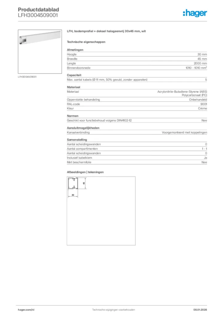 Afbeelding Hager Productdatablad LFH3004509001 | Hager Nederland