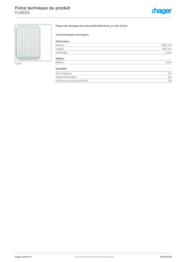 Image Hager Fiche technique du produit FL482A | Hager Suisse