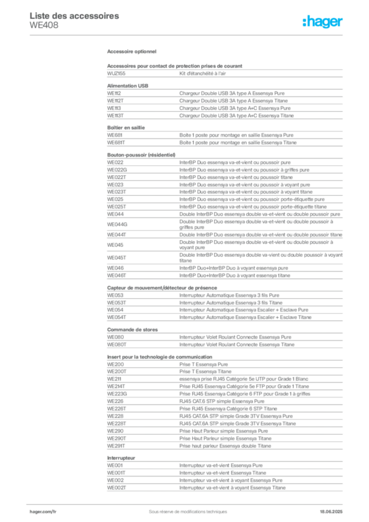 Image Hager Fiche technique du produit WE408 | Hager France