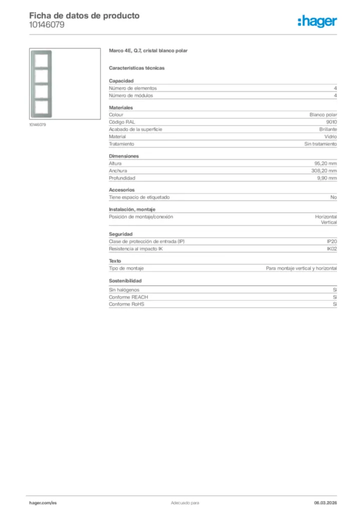 Imagen Hager Ficha de datos de producto 10146079 | Hager España