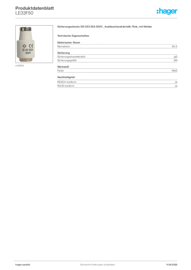 Bild Hager Produktdatenblatt LE33F50 | Hager Deutschland