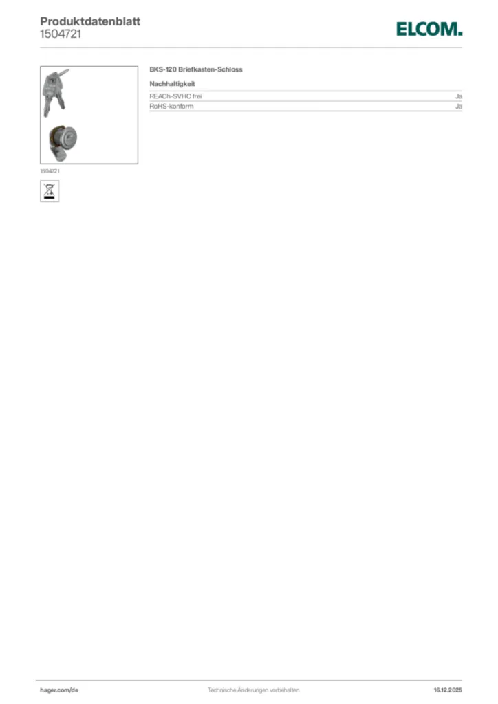 Bild Elcom Produktdatenblatt 1504721 | Hager Deutschland
