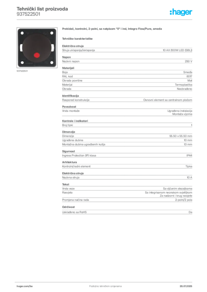 Slika Hager Product data sheet 937522501  | Hager
