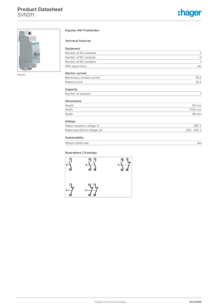 Image Hager Product data sheet SVN311  | Hager
