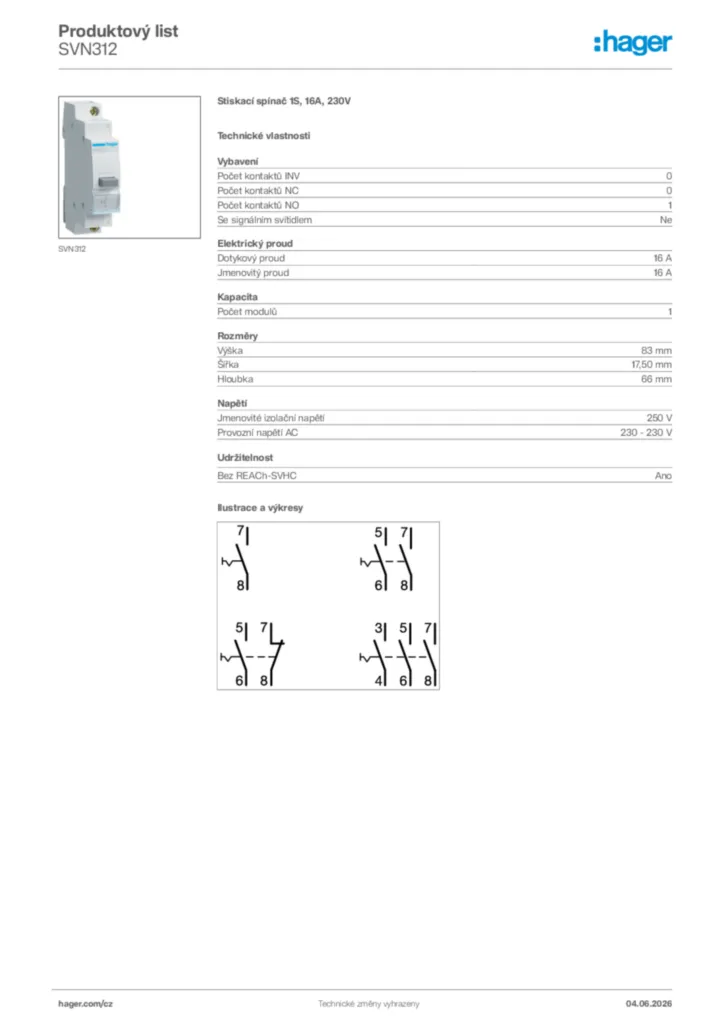 Obrázek Hager Generováno - Datový list produktu SVN312 | Hager
